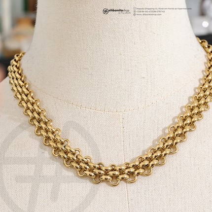 BIANCA - COLAR TRÍADE ELO PORTUGUES banho Ouro 18k - EhbonitoshopMoz