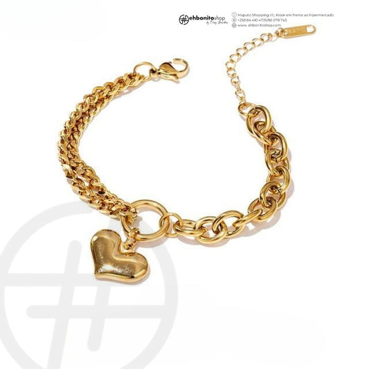 Judith - pulseira com corrente dupla com pingente de coração banhado a ouro de 18k