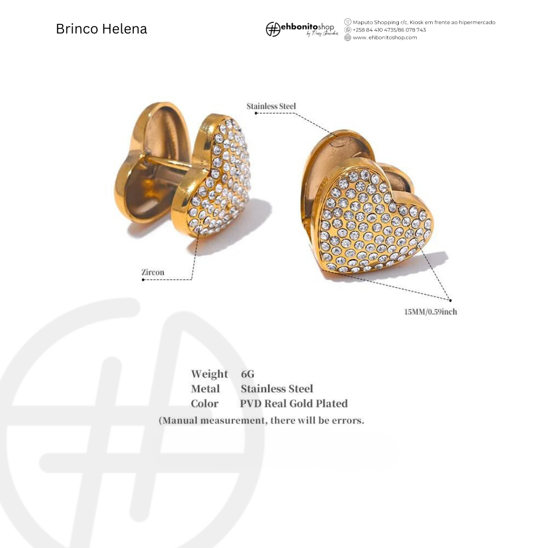 HELENA - BRINCO com 2 corações de zirconias banhado a ouro de 18k