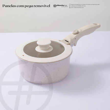 Conjunto de Panelas Antiaderentes com Cabo Removível, Compatível com Indução e Forno - EhbonitoshopMoz