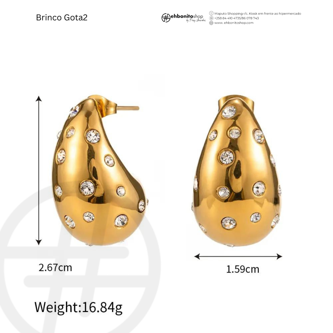 GOTA-2 - BRINCO com zirconia banhado a ouro de 18k