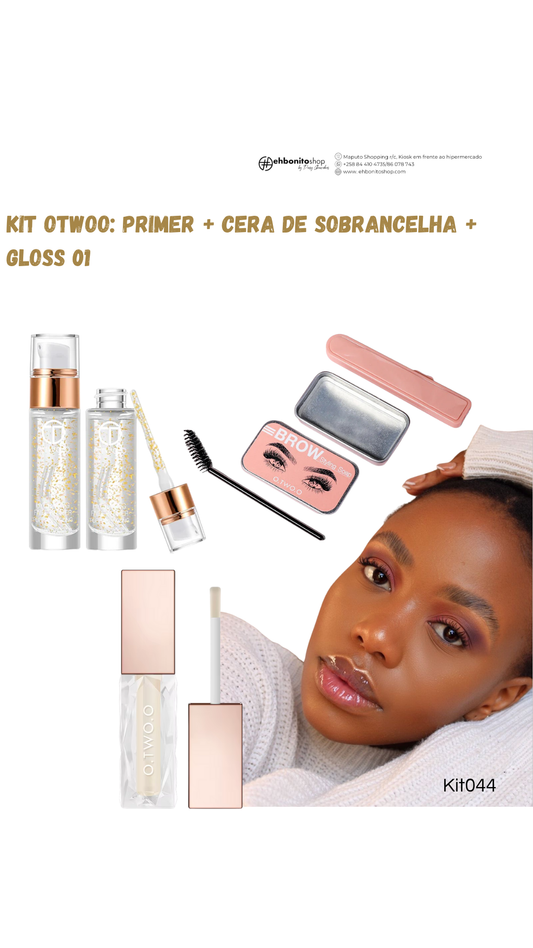 Kit otwoo: Primer + Cera de sobrancelha + Gloss 01