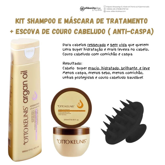 Kit Shampoo + máscara de tratamento + Escova de Couro cabeludo ( anticaspa)