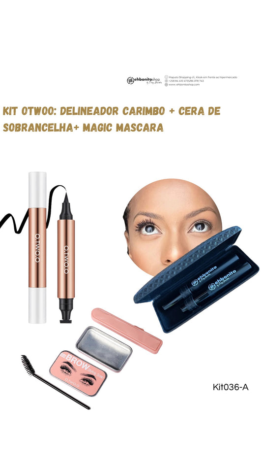 Kit otwoo: Delineador carimbo + cera de sobrancelha + magic mascara
