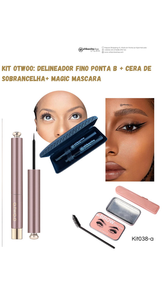 Kit Otwoo: delineador + Cera de sobrancelha + Magic mascara