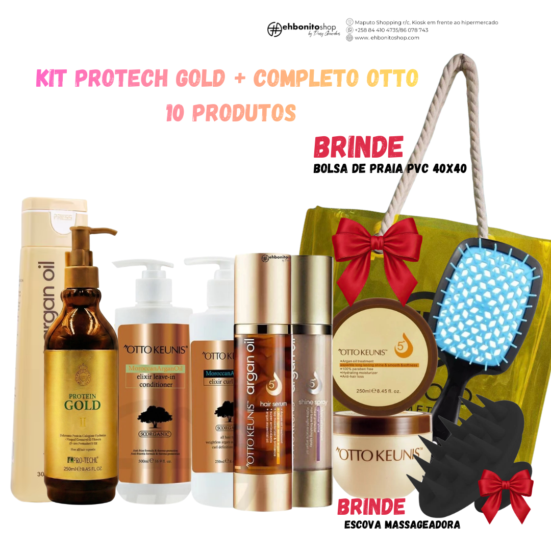 Kit Protech Queratina Gold + Completo OttoKeunis Cachos fortes e saudáveis