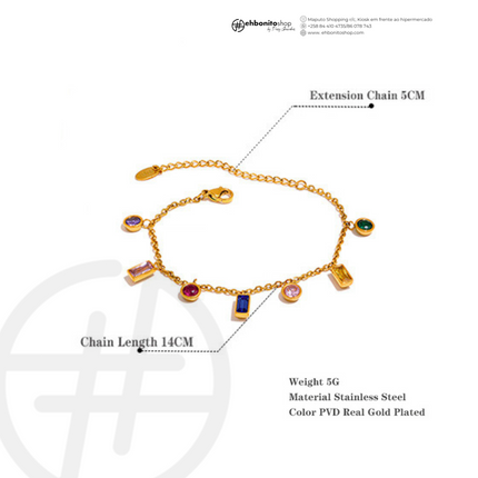 SOFIA- PULSEIRA COM ZIRCONIAS COLORIDAS banho Ouro 18k - EhbonitoshopMoz