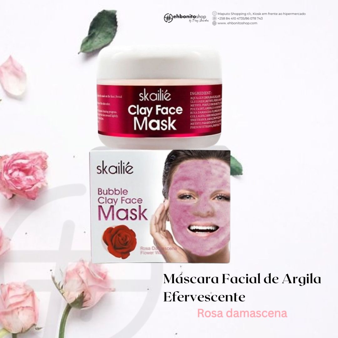Máscara Facial de Argila Efervescente extrato de Rosa Damascena - Skailie