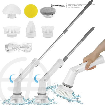 Esfregão Elétrico com Cabo Extensível e 6 Escovas Intercambiáveis – Limpeza Sem Fios para Toda a Casa - EhbonitoshopMoz
