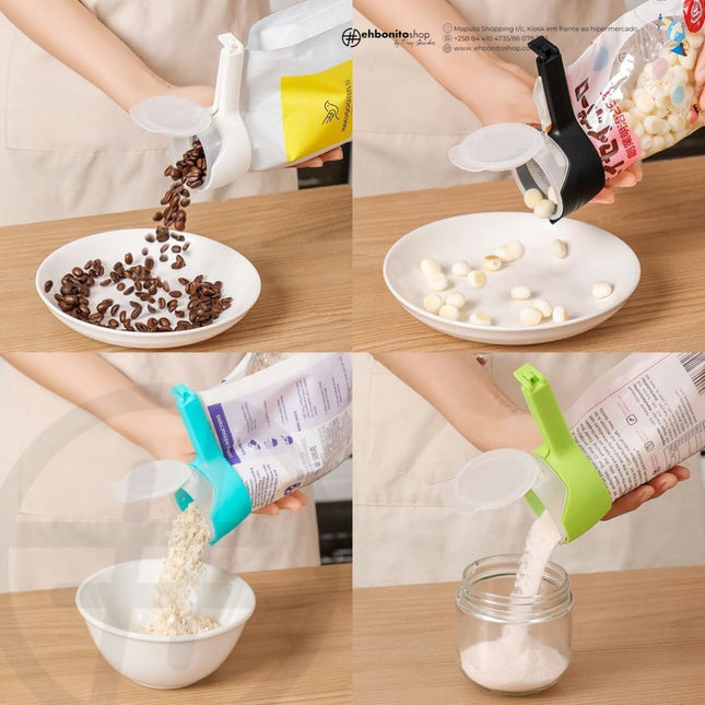 Conjunto de 4 Prendedores de Saco com Bico Vertedor, Prendedores para Sacos de Lanches com Tampa de Despejo, Seladores Reutilizáveis de Plástico para Alimentos - EhbonitoshopMoz