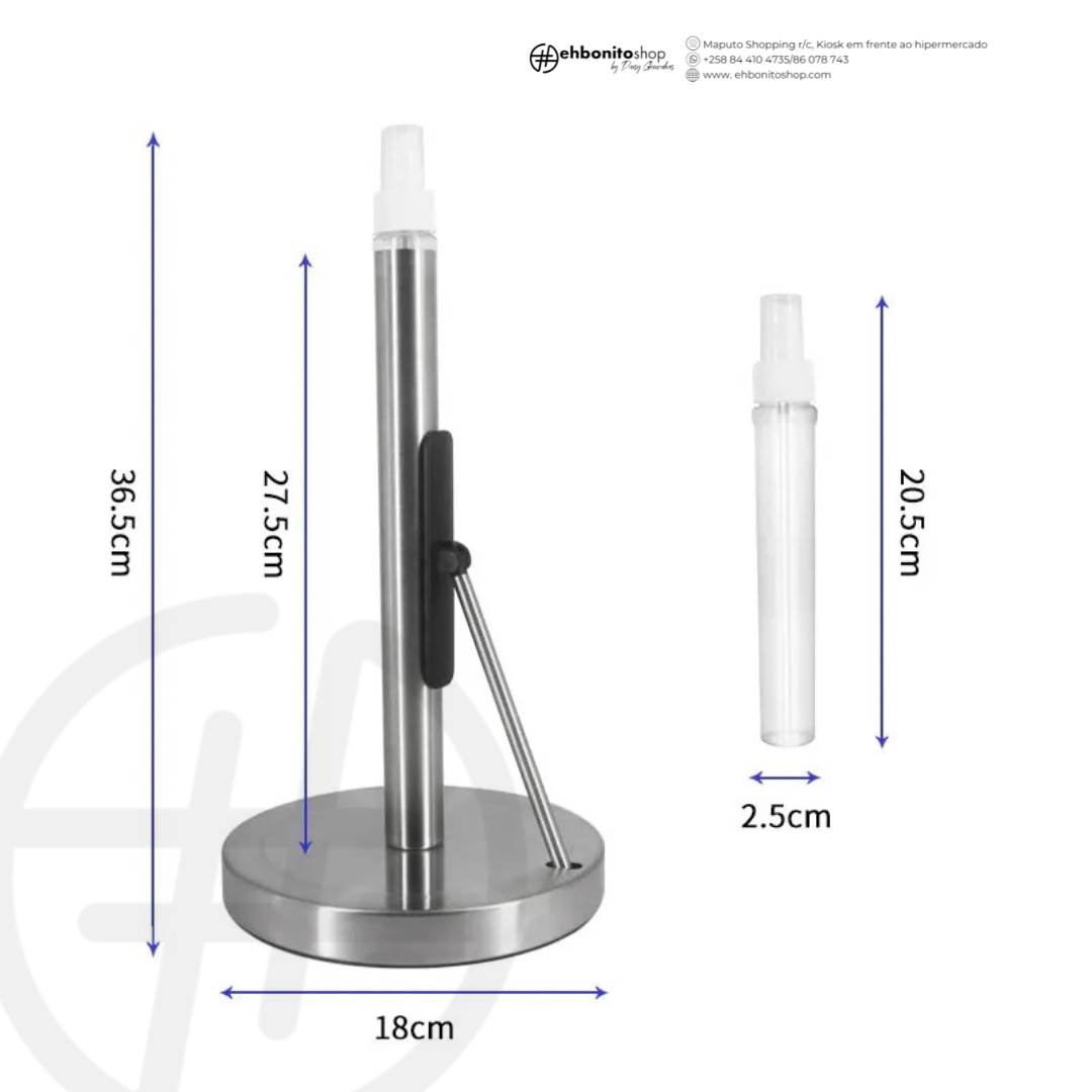 Porta-Rolo de Papel com Pulverizador Integrado - Kit de Limpeza Prático e Eficiente