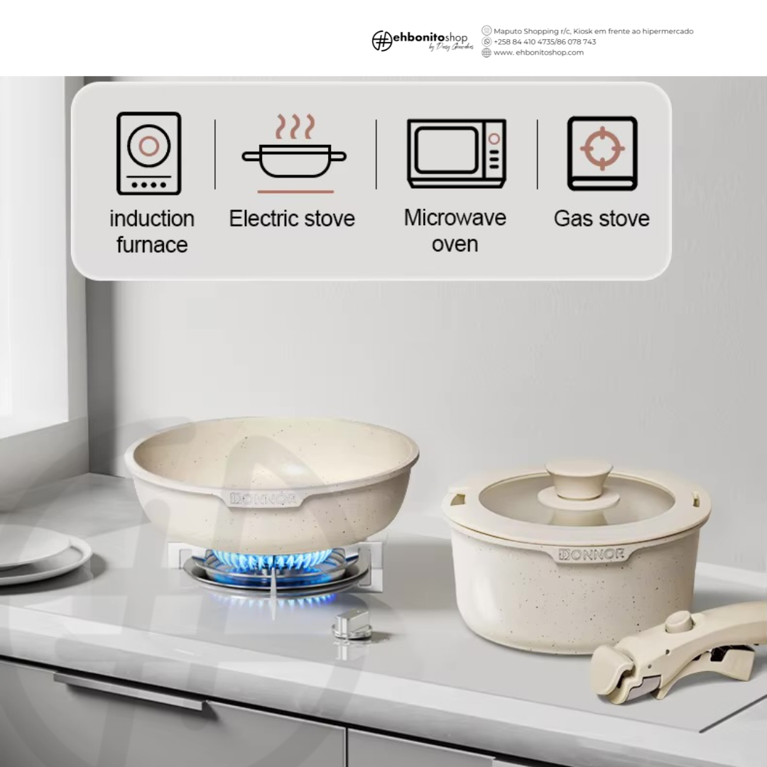 Conjunto de Panelas Antiaderentes com Cabo Removível, Compatível com Indução e Forno - EhbonitoshopMoz