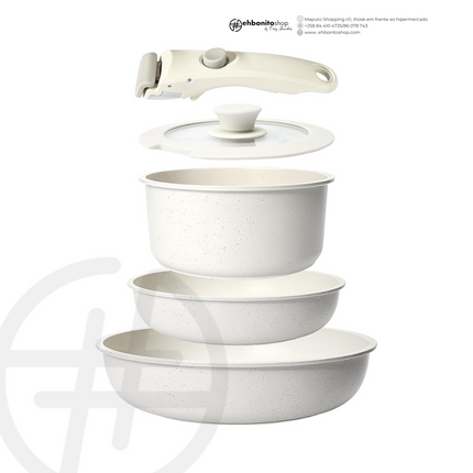 Conjunto de Panelas Antiaderentes com Cabo Removível, Compatível com Indução e Forno - EhbonitoshopMoz