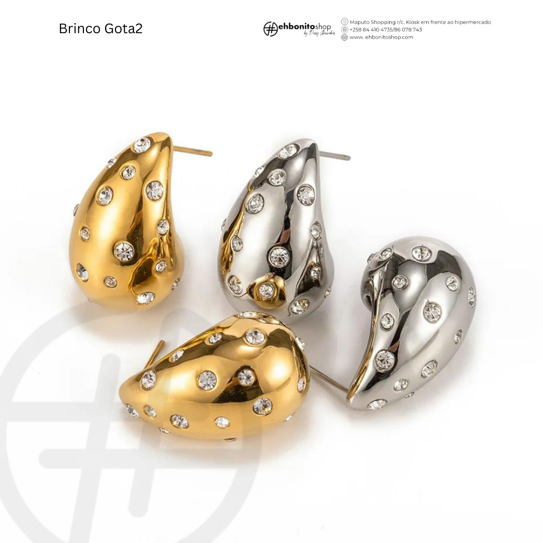 GOTA-2 - BRINCO com zirconia banhado a ouro de 18k