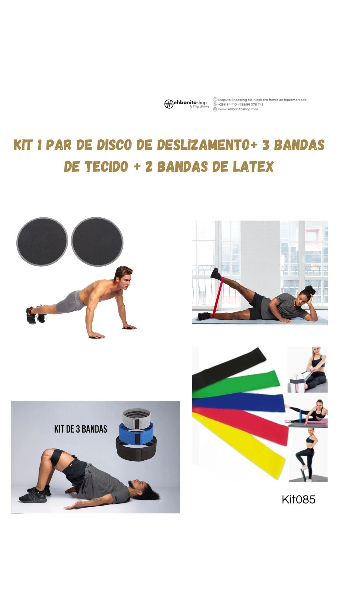 Kit Disco deslizamento + conjunto de 3 bandas de tecido + 2 bandas de latex