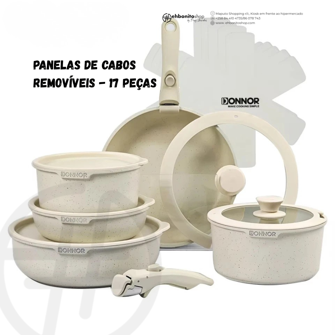 Conjunto de Panelas Antiaderentes com Cabo Removível, Compatível com Indução e Forno
