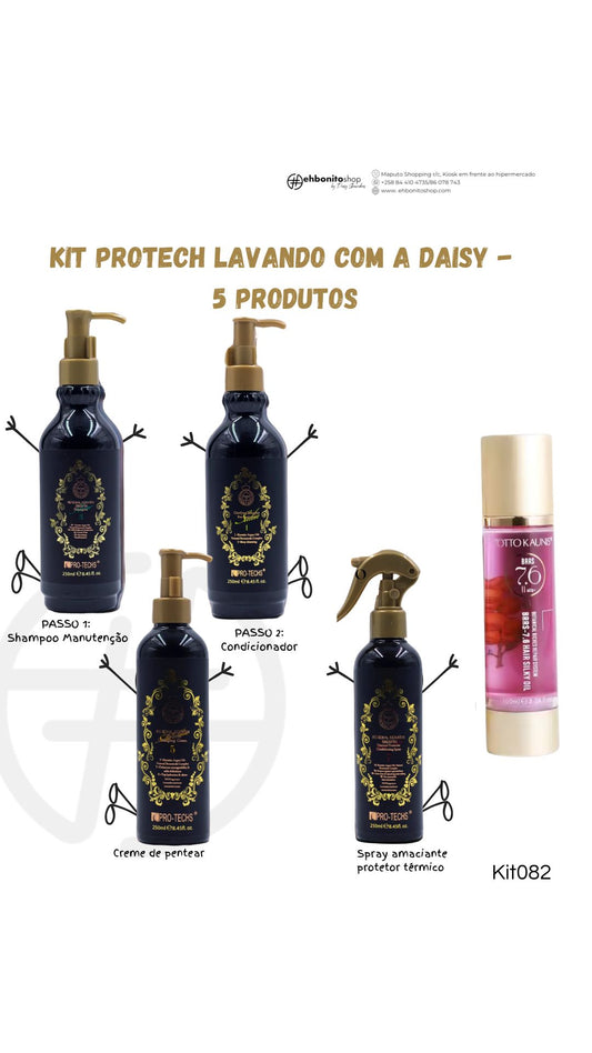 Kit Protech Lavando com a Daisy - 5 produtos: Shampoo + Condicionador + Creme de pentear + spray térmico + Serum capilar